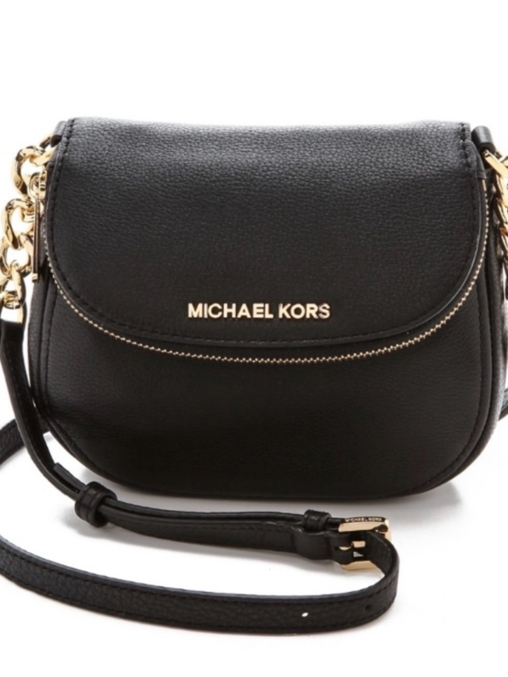 Michael Kors Black Leather Crossbody with Gold-Tone Chain Detail